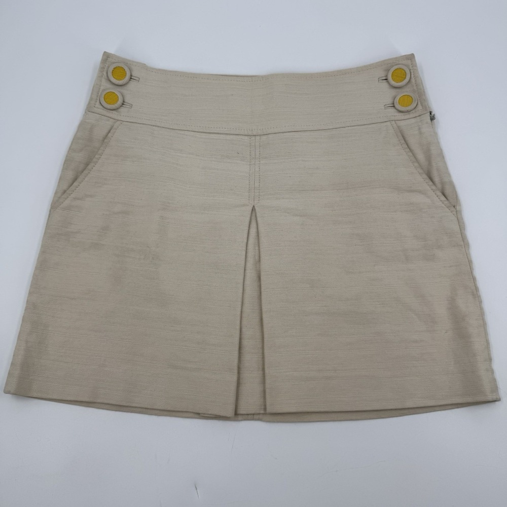 J. CREW BEIGE NATURAL LINEN BLEND A-LINE SCHOOL GIRL SKIRT Size 8
